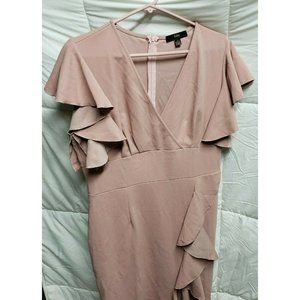 Knitee Women's Deep-V Neck Ruffle Sleeves Cocktail